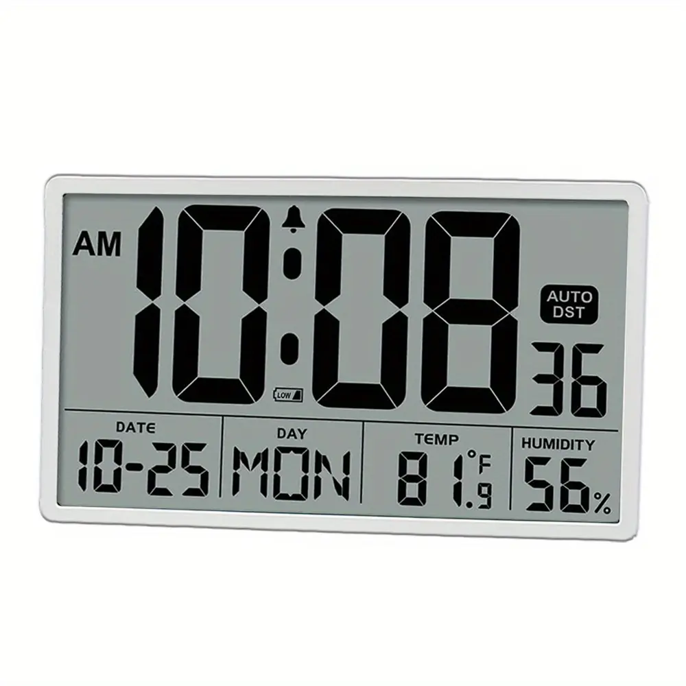 8'' LED Digital Wall Clock with Jumbo Numbers, LCD Screen, Temperature-Date Display, Auto DST, Battery-Powered, Durable Plastic Square Design, Indoor-Outdoor Use, Digital Clock Decor for Home, Office, Led Digital Clock