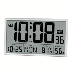 8'' Large Digital Wall Clock with Jumbo Numbers, Temperature & Date Display, Auto DST, Battery-Powered with Easy-Read LCD Screen, Indoor/Outdoor Use, Durable Plastic Square Design for Home, Office, Bedroom, Living Room