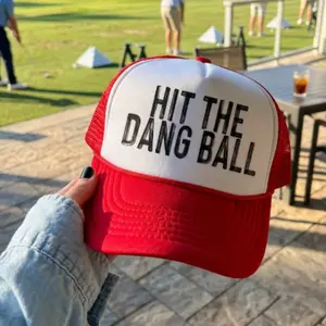 [Hot Trend Hat 2026] Hit The Dang Ball Funny Golf Hat Embroidered Trucker Cap – Golf Meme Snapback, Adjustable Gift for Men