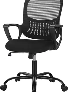 Ergonomic Office Chair Computer Gaming with Arms, Home Desk with Wheels, Mid-Back Task Rolling with Lumbar Support, Comfy Mesh Swivel Executive, 18.5" D x 20.08" W x 41.5" H, Black