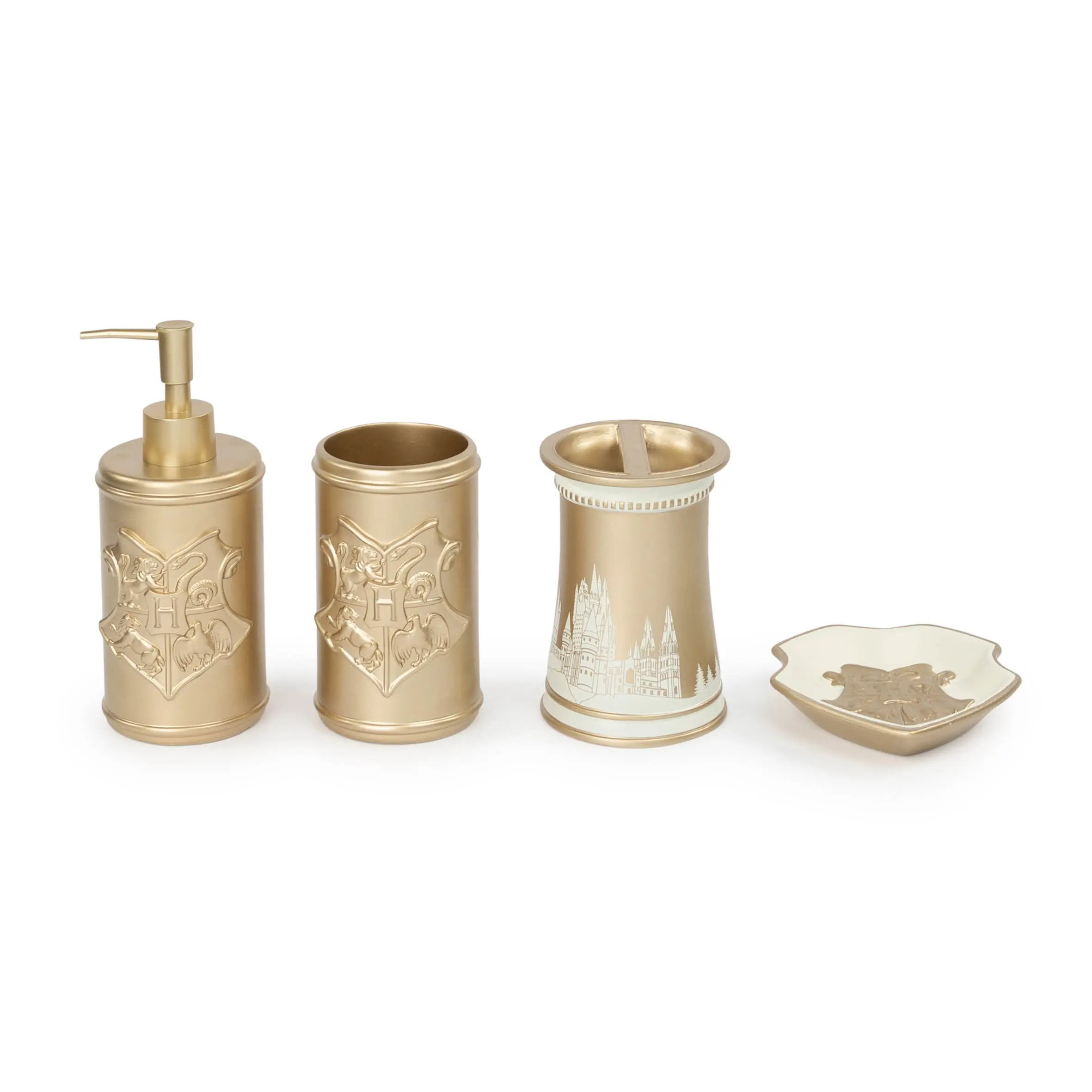 Jay Franco Harry Potter Hogwarts 4-Piece Bathroom Organizer Set - Bathroom Accessories with Soap Dispenser, Soap Dish, Toothbrush Holder, Sponge Caddy, Potter Charm Gift for Fans