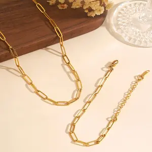 Stainless Steel Waterproof Fade Resistant Gold Plated Hoop Necklace and Bracelet Set for Women Perfect for Daily Wear Parties Vacations and Special Occasions Stylish Minimalist Jewelry Gift