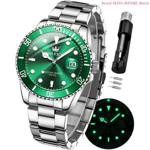 Brand OLEVS Watches for Men Classic with Date Business Dress Luxury Big Face Green/Black/Blue Waterproof Luminous Mens Wrist Watch Analog Two Tone Stainless Steel Men Watch