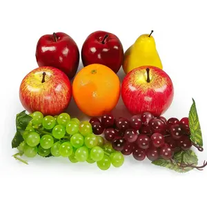 Artificial Fruits Pack, Fake Mixture Fruits for Home Decor, Simulation Fruit Set, Party Chirstmas Decortion, Faux Fruit Modle for Photoshoot, Artificial Apple Pear Grape Orange (6 Kinds,8 Pcs)