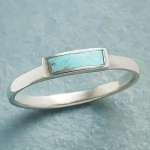 Band Ring with Rectangular Turquoise Inlay, Vintage-Inspired Minimalist Design for Men and Women in Multiple Sizes