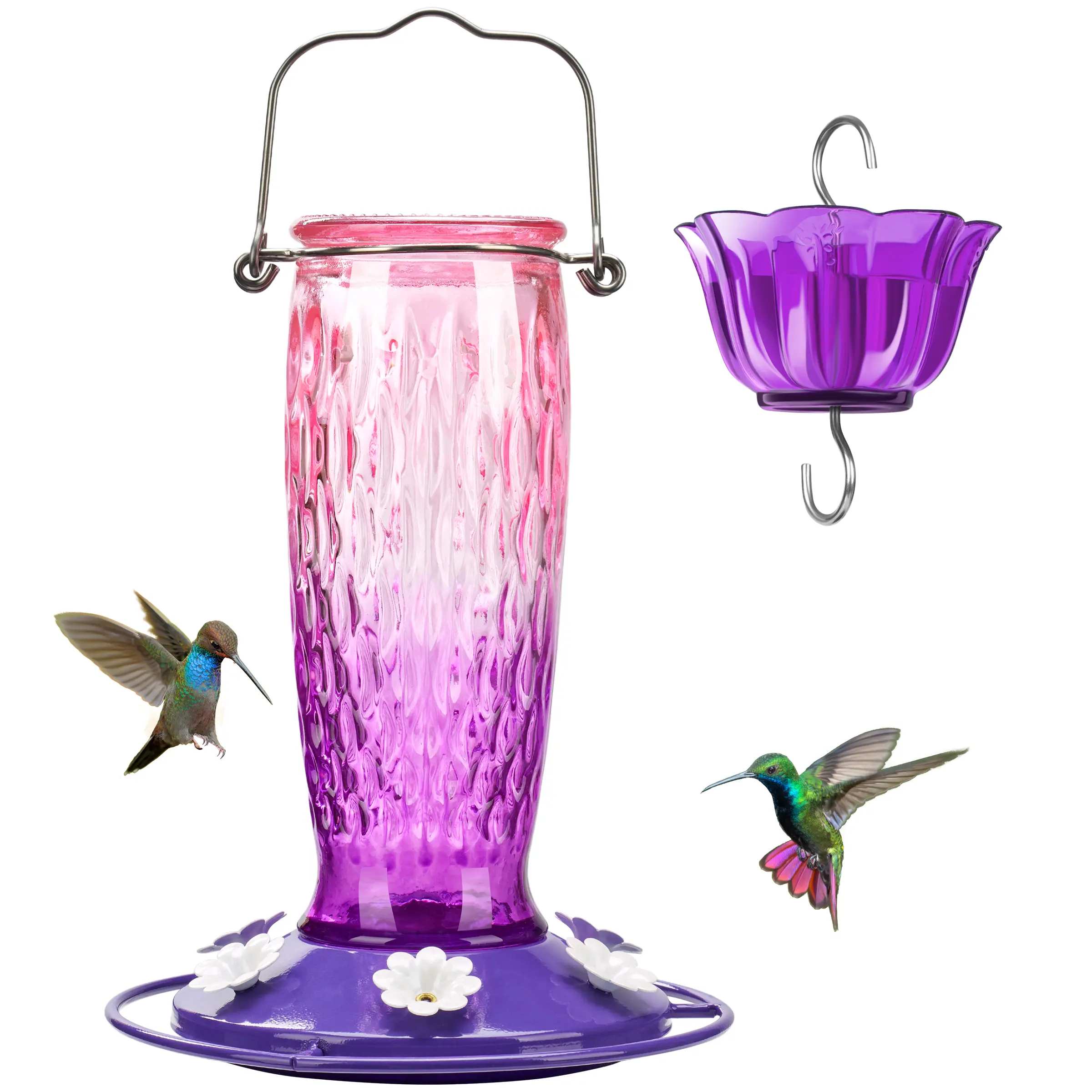SummerVibes Kingsyard Glass Hummingbird Feeder 2026, 24 oz, 6 Feeding Ports, Ant Moat, Leak-Proof Outdoor Hanging Bird Supplies for Multiple Birds