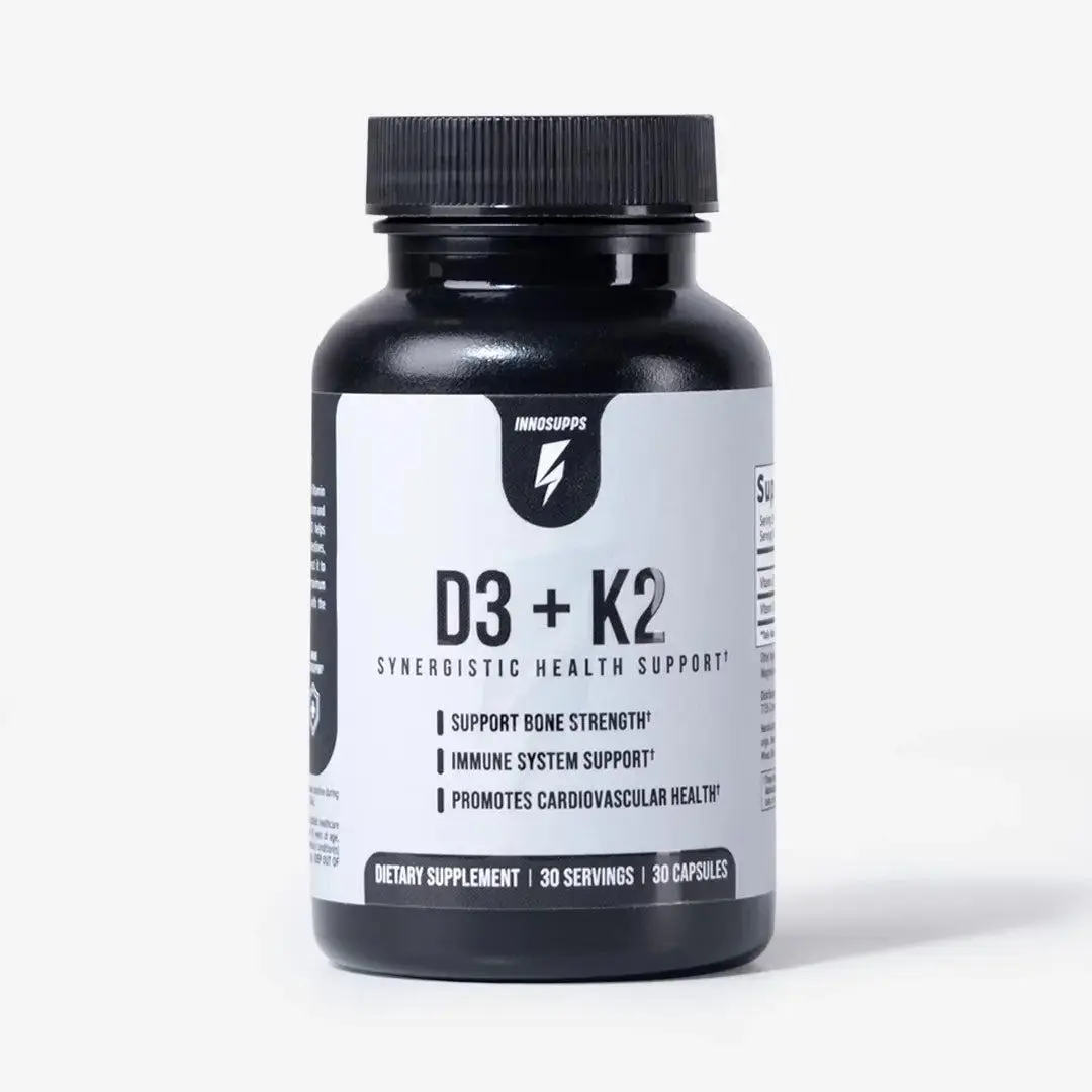 Inno Supps Vitamin D3 + K2 Supplement High Potency D3 with K2 Capsules 30 Ct for Bone Health and Immune Support