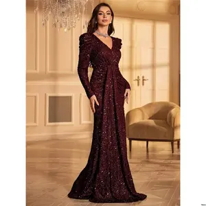Guest Wedding Prom ) ( Dress Evening Formal Women UNITHORSE s Sequin Embellished Heavyweight Elegant Long Sleeve For Graduation Dinner