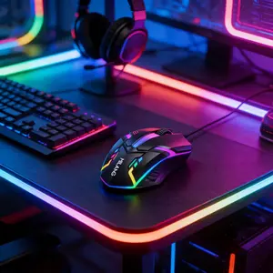 Wired RGB Gaming Mouse - 1200 DPI USB Plug-and-Play, 3-Button Ergonomic, Dynamic Flowing Lighting, Black/White, for Gamers, Office Workers (Work, Study PC Laptop Accessory)