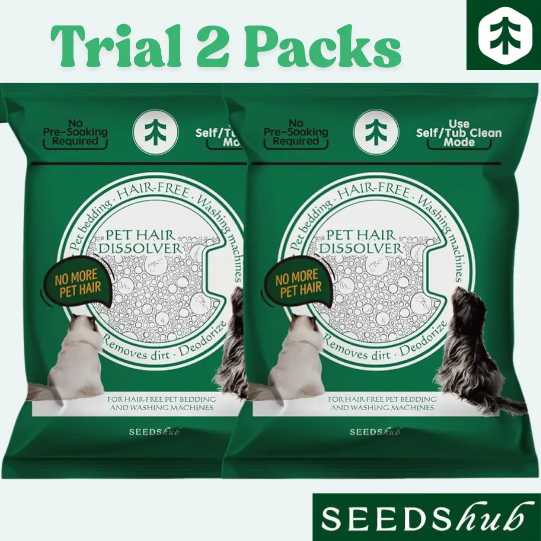 SEEDSHUB Pet Hair Dissolver for Washing Machines - 96.7% Hair Dissolution Odor Eliminator Self Tub Clean Mode 2 Sachets per Cycle HE Top Front Load Co