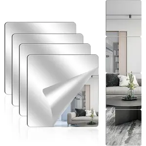 Wall Mirrors Full Length Self Adhesive Mirror 8 x 8 Inch Frameless Small Mirror Tiles Flexible Plastic for Bedroom  Gym Door
