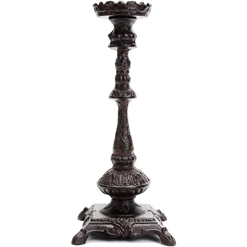 Heavy Duty Cast Iron Candlestick Holders - Handcrafted  Candelabra - 37CM/15Inch Tall 1- Candle Holder - Decorative Pillar Candle Stand for Christmas Birthday Wedding  Party