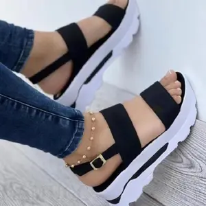 2025 Summer Sandals Summer Solid Color Platform Women's Ankle Strap Wedge Shoes - Casual Open Toe Sandals Footwear Girl Flatform White