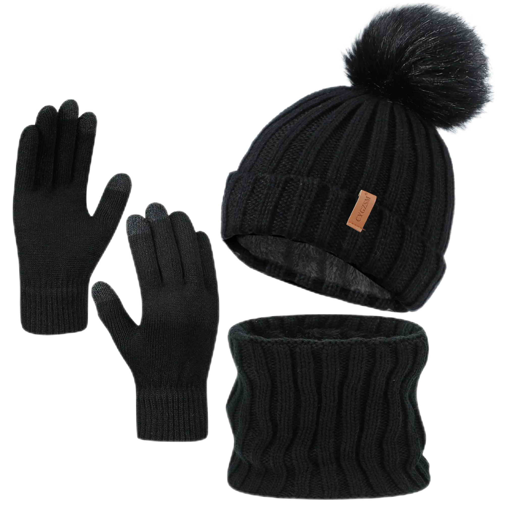 Women's Cozy 3-Pieces Knitwear Winter Set - Warm Beanie, Touch Screen Gloves, Neck Scarf, Casual Daily Fashion Accessories Winter Gifts, Female, Hat, Warm Knit Beanie