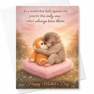 Punch Monkey - Punchy In A World That Feels Against Me Youre The One Whos Always Been There Emotional Mothers Day Card Love Mom Card From Daughter Son Cute Sentimental Card 5 x 7 Inch Greeting Card with Envelope
