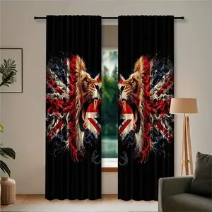 2 pieces of trendy digital printed curtains featuring the national symbols of the UK. Made of polyester, they are semi-transparent and machine washable. Suitable for bedrooms, living rooms and home decoration.