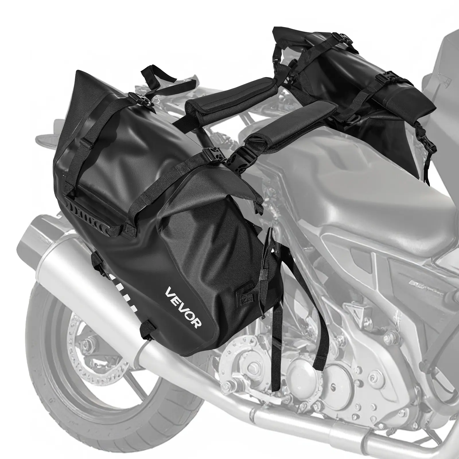 VEVOR Waterproof Curved Motorcycle Saddlebags, 28L (14L x 2) Large Capacity, with Pre-Fit Bottom Straps, Compatible with Most Bikes, Outdoor Rides Luggage Shoulder Bag, Black Motorcycle Gear