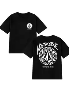 2026 New Vintage Volcom Stone Short Sleeve T-Shirt, Unisex Geometric Print, Casual Fitted Long Clothing, All Seasons Wear