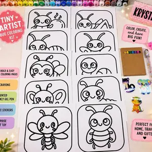 Tiny Artist Coloring Kit – Crayon Edition | Cute Dinosaur Coloring Pages with Crayons, Stickers & Surprise Fidget Toy | Bold & Easy Coloring for Kids & Adults ️
