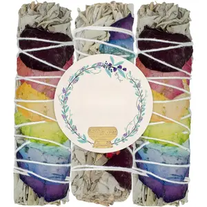 White Sage Sticks with Chakra Rose Petals - Natural Incense Sticks for Spiritual Cleansing, Home Fragrance, Witchcraft Supplies - 4" Long Bundles - Pack of 3 - Alternative Imagination,