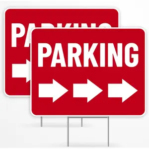2 count Parking Sign with Stake, 17 Inches by 13 Inches - Double Sided Signs - Corrugated Plastic - Parking Sign for Event with Stand
