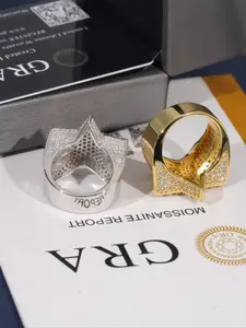 Father's Day Mother's Day Gift Pentagram Men's Ring with Chilled Full Diamond Hip Hop Ring Jewelry