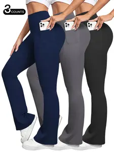 High-Performance Fwh Version High-Waist Flare Pants, Flared Sports Pants, Sports Casual Pants, Athleisure Style Pants, Hidden Pockets, Retro Fitness Street Style, Waist Cinch, Butt Lift, Anti-Slip Elastic Band