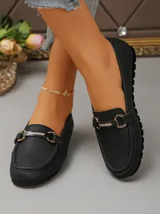 Women's Fashion Leopard Print Round Toe Low Top Design PU Leather Buckle Oxford Shoes, Soft Rubber Sole, Slip-On, Multi-Color Options