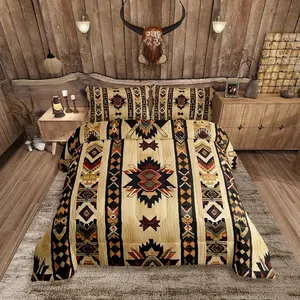 Wood Southwestern Bedding Set,Home Decor Comforter Set,Tribal Native American Indian Design Vinatge Comforter,Exotic Style Stripe Line Duvet Set