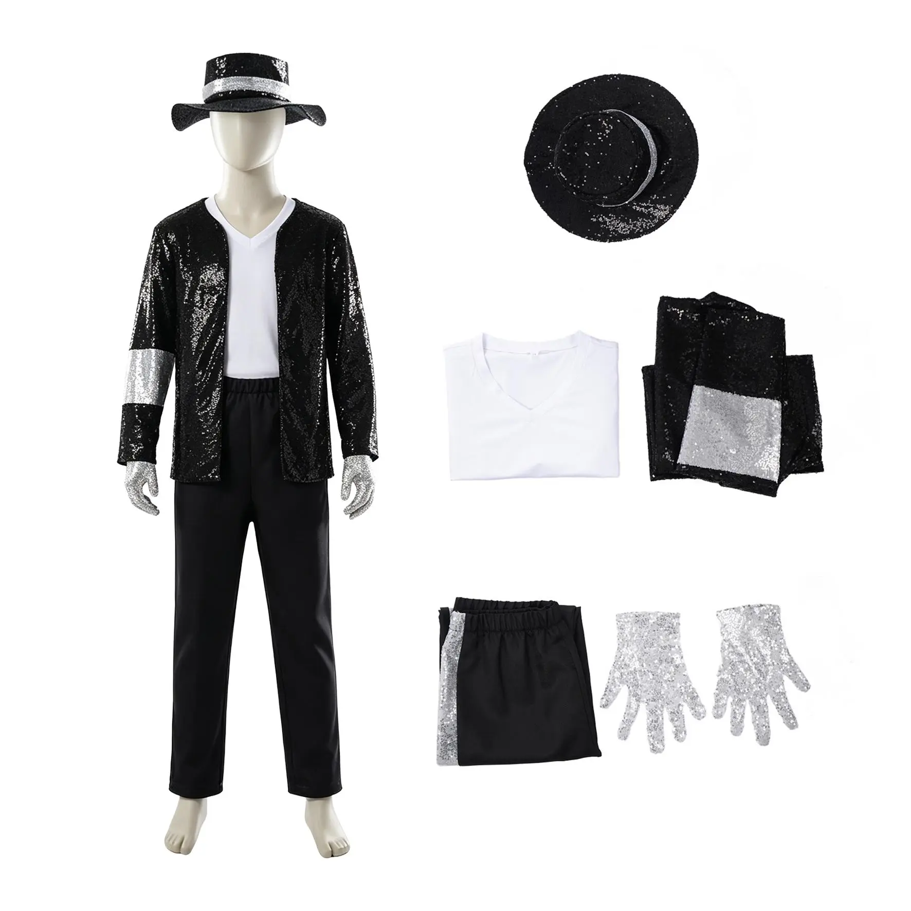 Halloween costume Classic Shiny Black Sequin Set Halloween cosplay Party costume Dress-up Stage Performance cosplay imitation tap dance performance costume, school performance outfit Party Hats, Masks Props Party Costumes