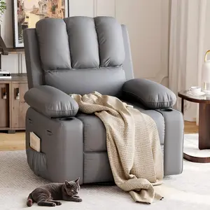 Garvee Recliner Chairs, Classic Manual Leather Recliner, Home Theater Seating with Lumbar & Arms Support for Living Room, Bedroom and Nursery (Grey, 22")