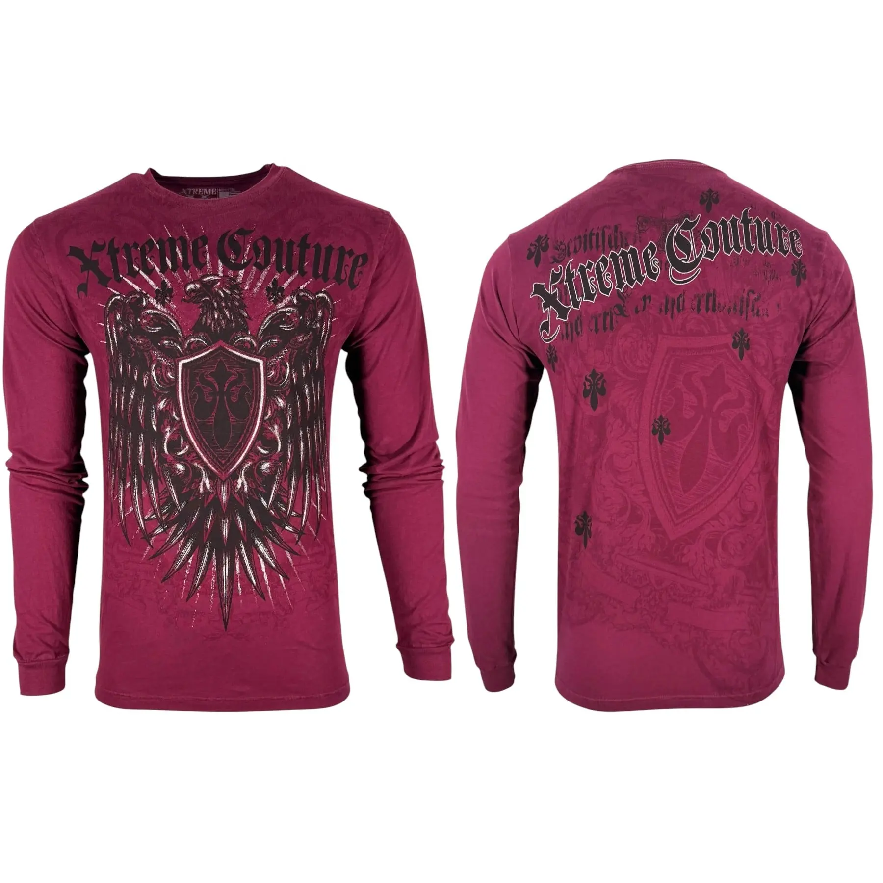 Xtreme Couture by Affliction Men's Long-Sleeve Cotton Casual T-Shirt, Last Man Design Top, Alternative Streetwear Men's Long Sleeve T-Shirts