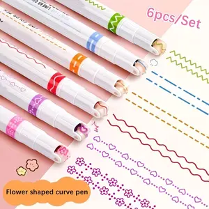 6 Different Curve Flower Contour Pens, Various Line Curves Shapes, Stationery for Note Taking & Color Pencil Marking
