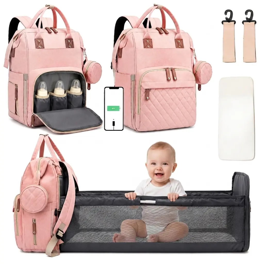 Rain-Ready Unisex Diaper Backpack Bag with Foldable Changing Station & Changing Pad - Large Oxford Bag, USB Port, Insulated Pockets, Metal Hooks, Boys & Girls Newborn Baby Travel Gear