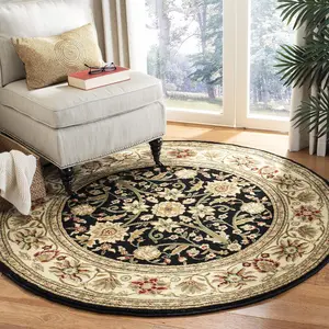 SAFAVIEH Lyndhurst Collection Area Rug - 10' Round, Black & Ivory, Traditional Oriental Design, Non-Shedding & Easy Care, Ideal for High Traffic Areas in Living Room, Bedroom (LNH212A)