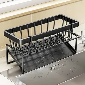Sink Drying drain Rack knife cup utensil holder, kitchen space Saving Stainless waterproof Steel commodity Self-Draining Sink Caddy with Slanted Drip Tray,Slanted Base Anti-Rust Iron  Organizer, brush rag soap,sink organizer, drainboard dish drainers