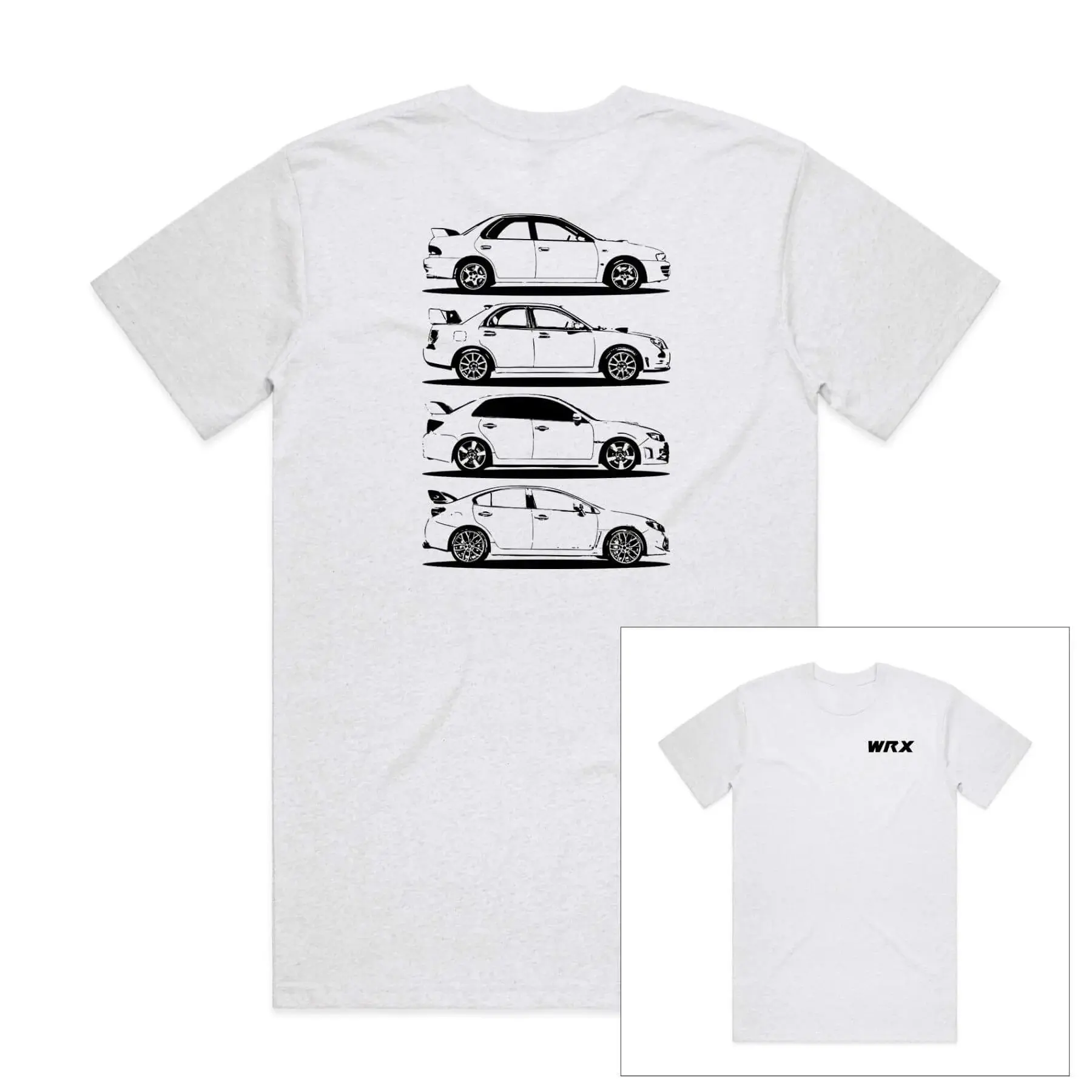 Subaru WRX Generations Car Enthusiast T-Shirt Sweatshirt Hoodie 2 Sided Gift for Car Lovers