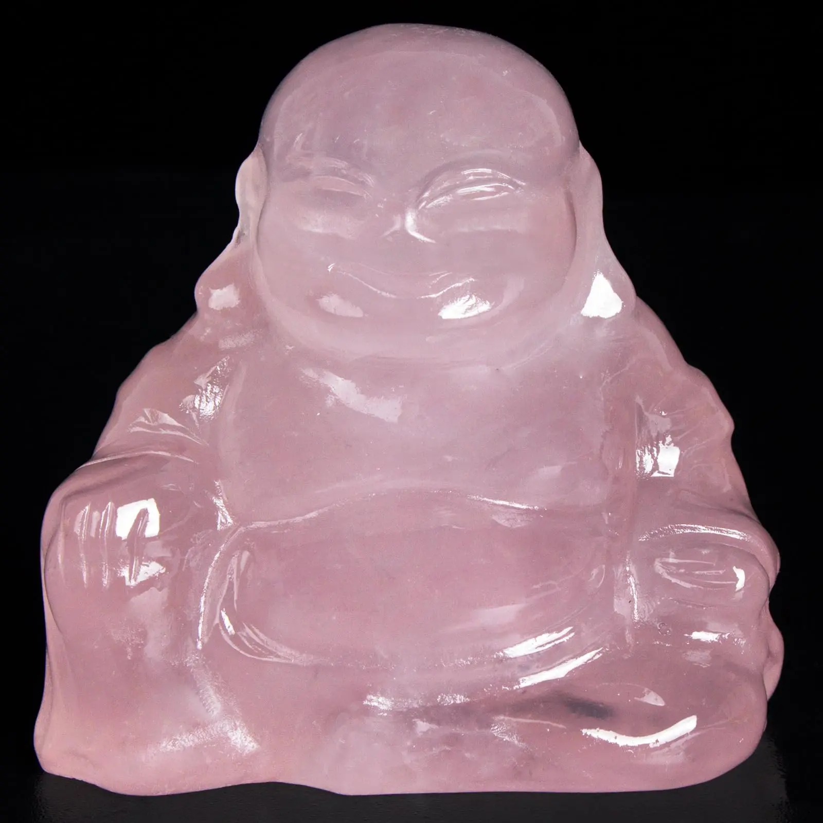 Handmade Rose Quartz Crystal Laughing Buddha Statue - Buddhist Craft, Decorative Natural Crystal Ornament, Daily Meditation & Lotus Pose Yoga Space Accent, Spiritual Art, Pink Natural Crystal Decorations
