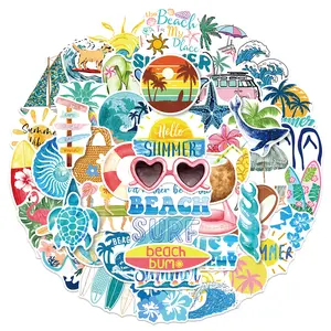 50pcs Summer Beach Surfing Series Stickers, Decals, Office Supplies and Notebook Accessories, Suitable for Scrapbooks, Diaries, Laptops, Water Bottles, Cars, Etc., Based on A Design Inspired By Faith.