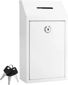 Metal Donation Box with Lock Slot 10.2 x 5.7 x 3'' Collection Box Safe Suggestion Box Charity Collection Donation Box  Lock Box  Drop Box  Boxes for  Office Outdoor Door (Beige)