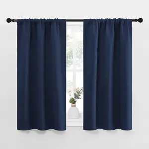 NICETOWN Kitchen Curtains, Short Blackout Curtains & Drapes, Thermal Insulated Rod Pocket Window Treatment Draperies for Nursery (Navy, 34 in x 45 in (W x L), Set of 2)