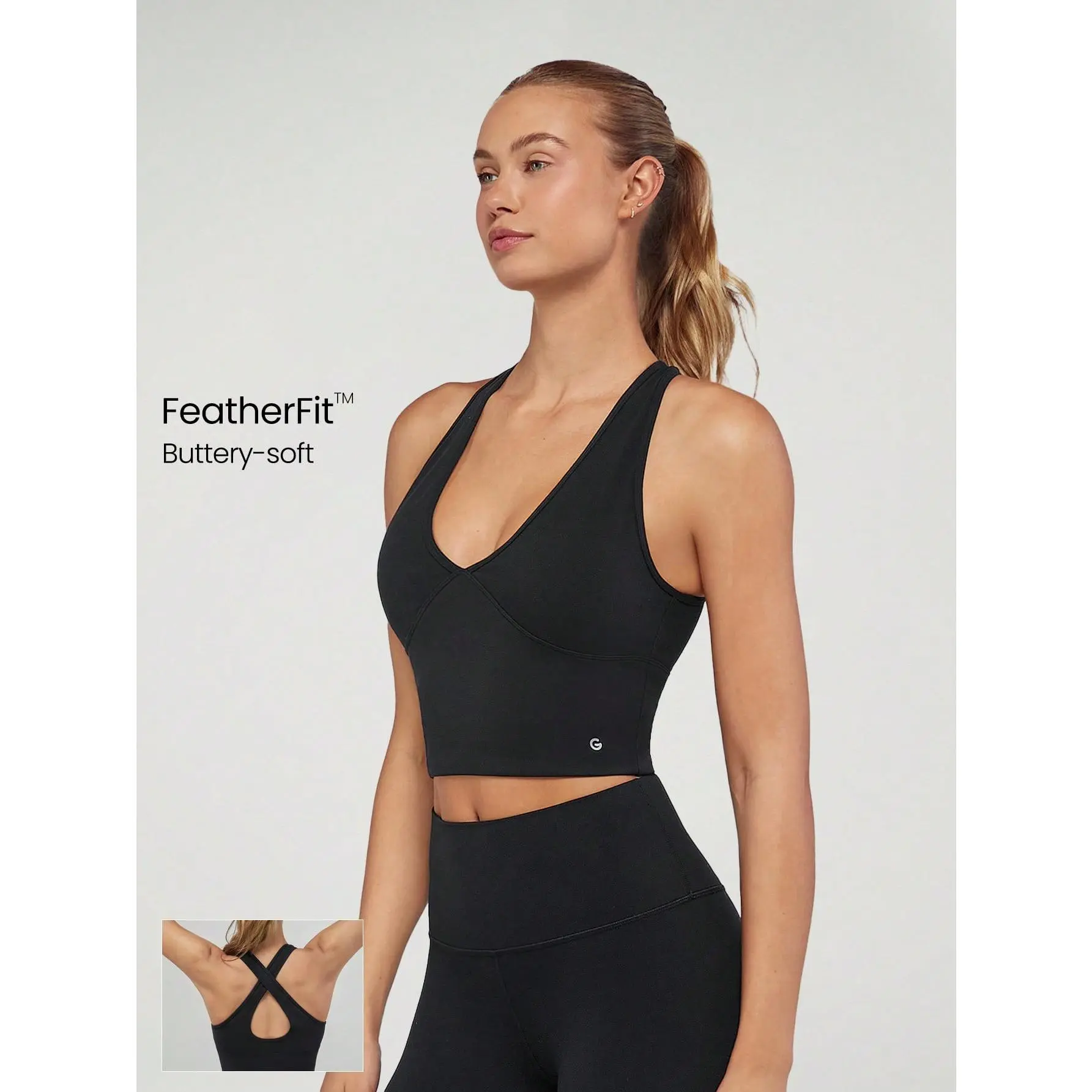 GLOWMODE FeatherFit™ Crossover Straps Cutout Back Deep V Neck Tank Top Low Impact Yoga Daily