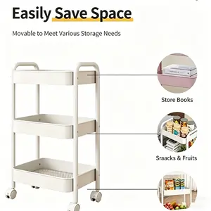 3-Tier Rolling Utility Cart with Handle, Pink Metal Mesh Organizer Cart, Mobile Storage Shelving Unit for Kitchen, Bathroom, Makeup & Craft, Multi-functional Space Saving Trolley with Lockable Wheels, Easy Assembly Office Organizer