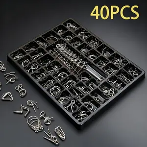 1 Box (40 Pieces) Nine Rings Puzzle Set, Brain Teaser Challenge, Enhances Logic & Focus, Fun & Relaxing, Perfect for All Ages