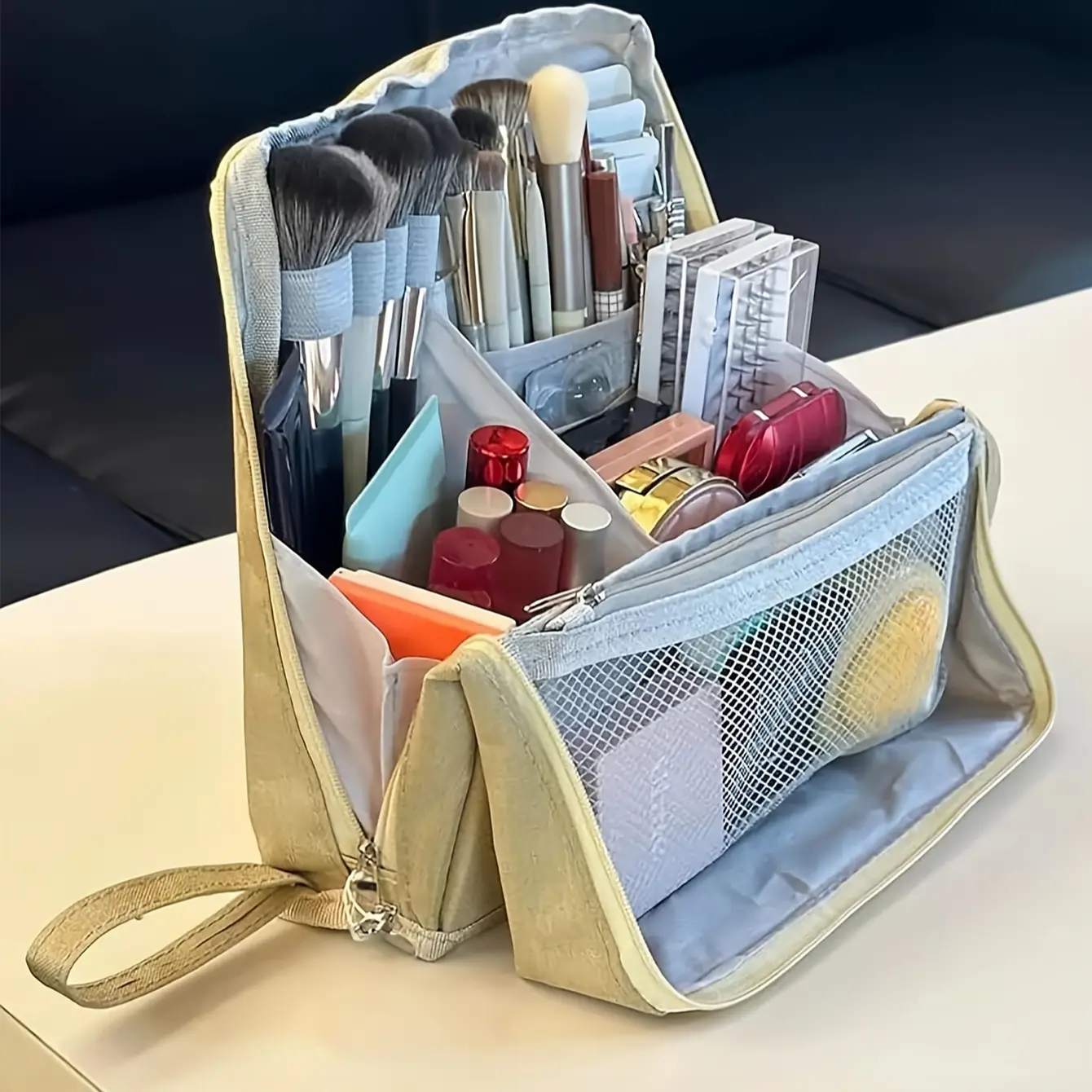 Makeup Bag With Multiple Functions And Large Capacity, Standing Upright, Divided Into Zones And Layers, Portable Multifunctional Toiletry Bag, Elevated Beauty Bag, Cosmetic Bag, Cosmetic Travel Bags, Makeup Organizer Pouch, Travel Makeup Bags Organizers