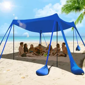 Beach Tent Sun Shelter 10x10FT Beach Shade Canopy with 8 Sandbags, UPF 50+ Protection Beach Shade Canopy, Outdoor Tent for Beach Camping Trips, Fishing, Backyard