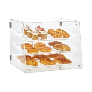 VEVOR Pastry Display Case, 3-Tier Commercial Countertop Bakery Display Case, Acrylic Display Box with Rear Door Access Removable Shelves, Keep Fresh for Donut Bagels Cake Cookie, 20.7x17x16.3