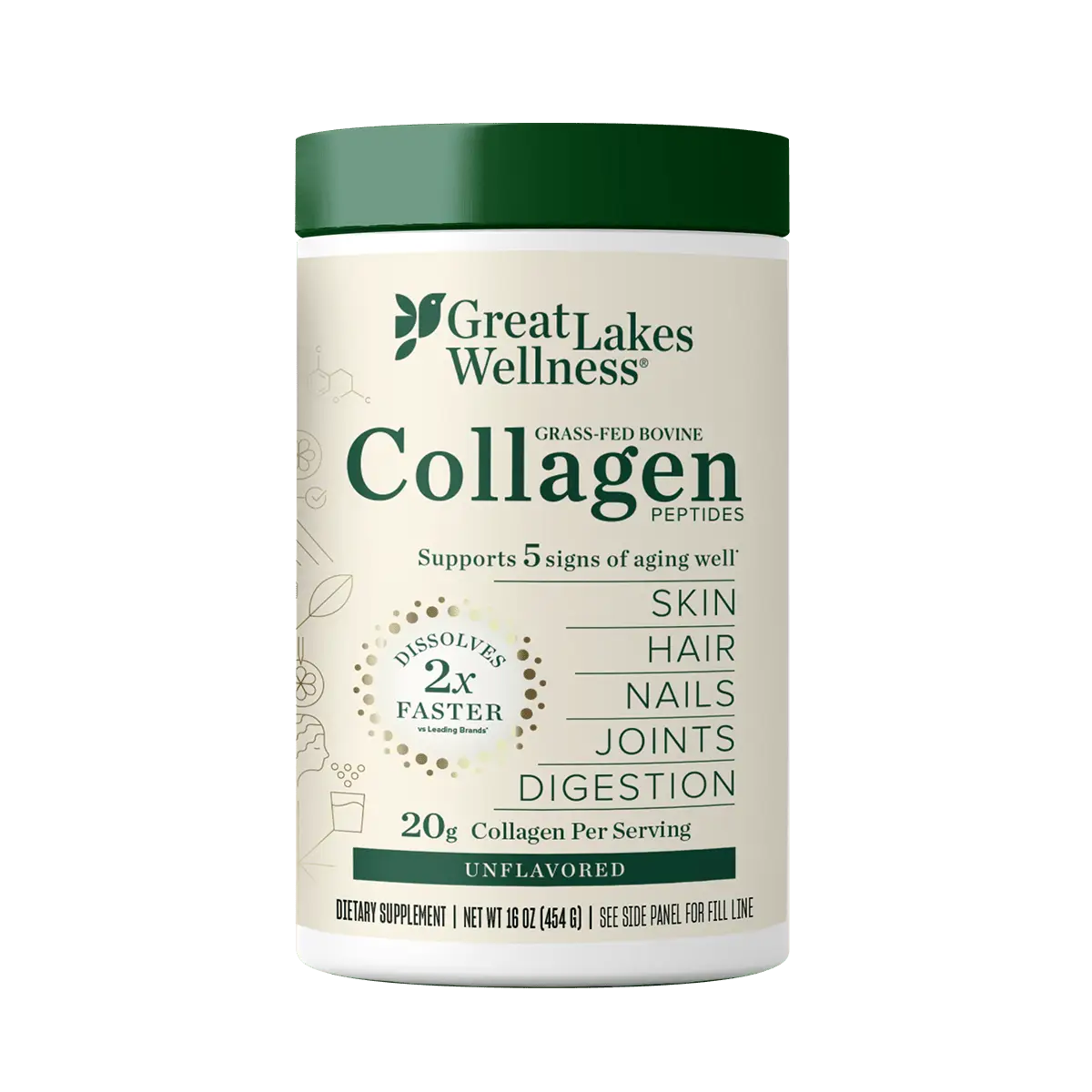 16oz Collagen Peptides Powder - Unflavored, 20g Grass-Fed Per Serving, Supports Skin Hair Nails Joints & Digestion, Fast Absorbing Formula, US Healthc