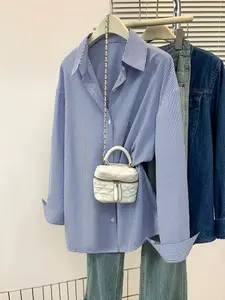 Women's Loose Striped Button Collared Shirt, Casual Button Down, Button Up Shirt, Classic Collar, Front Button Closure, Long Sleeves, Casual Fit, Casual Fashion Wear, Versatile for Office, Leisure, Dating, Travel Blouses, Top