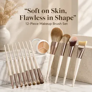 Viral Meisiko Mocha 12-Piece Makeup Brush Set,All-in-One Cosmetic Brushes,Foundation Blush Concealer Eye Shadow Contour Nose Shadow Brush